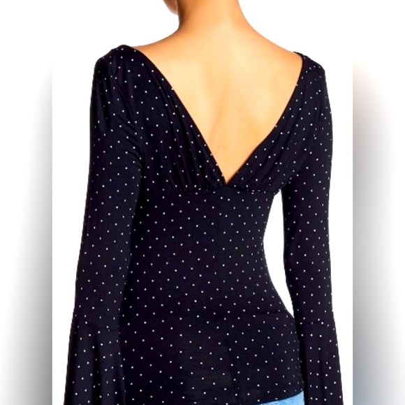 💫 FREE PEOPLE What A Babe Top Black with White Polka Dot Bell Sleeve Blouse NWT - Picture 12 of 15